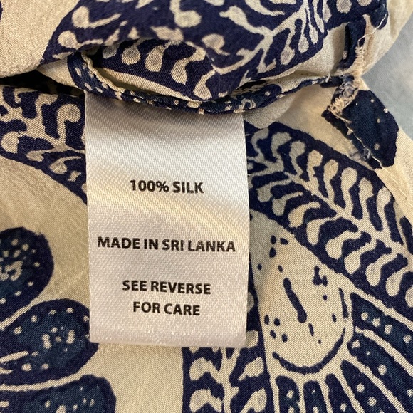 Spartina 449 Navy/Cream Resortwear Long Sleeve Silk Blouse Medium - Picture 4 of 9